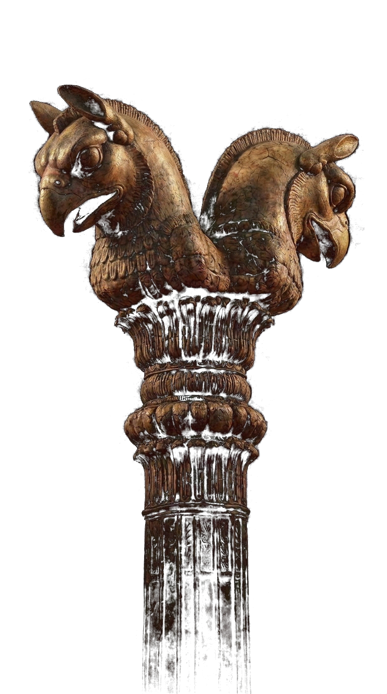 Ancient Persian column with twin eagle-head capital, isolated on transparent background